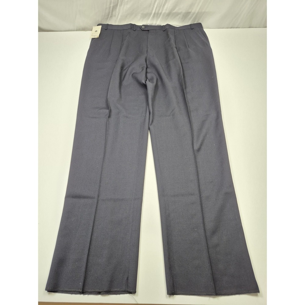 Carlo Mandrone Dress Pants Mens 46x36 Blue Wool Pleated Straight Super 100 NWT